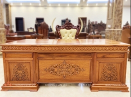 Mẫu Bàn Làm Việc Gỗ Tự Nhiên Nguyên Tấm Họa Tiết Hoa Lá Tây Sang Trọng 