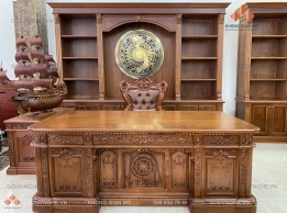 Bàn làm việc tân cổ điển gỗ tự nhiên sang trọng dành cho Giám Đốc Chủ Tịch 