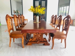 Bàn Ăn Chân Tiện Đẹp Bằng Gỗ Tự Nhiên Nguyên Khối 