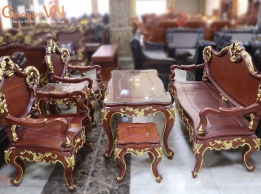 Bộ Bàn Ghế Phòng Khách Gỗ Tự Nhiên Dát Vàng