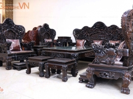 Bộ Ghế Bát Mã Gỗ Mun Cho Phòng Khách Cổ Điển Sang Trọng