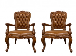 Ghế Rococo Armrest  Gỗ Tự Nhiên Bọc Da Thật Cao Cấp