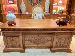 Bàn giám đốc gỗ tự nhiên - Mẫu hoa lá tây
