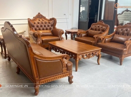 Bộ Sofa Hoàng Gia Tân Cổ Điển Gỗ Gõ Đỏ Bọc Da Microfiber Pcarola Bộ Sofa Hoàng Gia Tân Cổ Điển Gỗ Gõ Đỏ Bọc Da Microfiber Pcarola