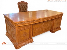 Bàn giám đốc gỗ tự nhiên - Mẫu hoa lá tây