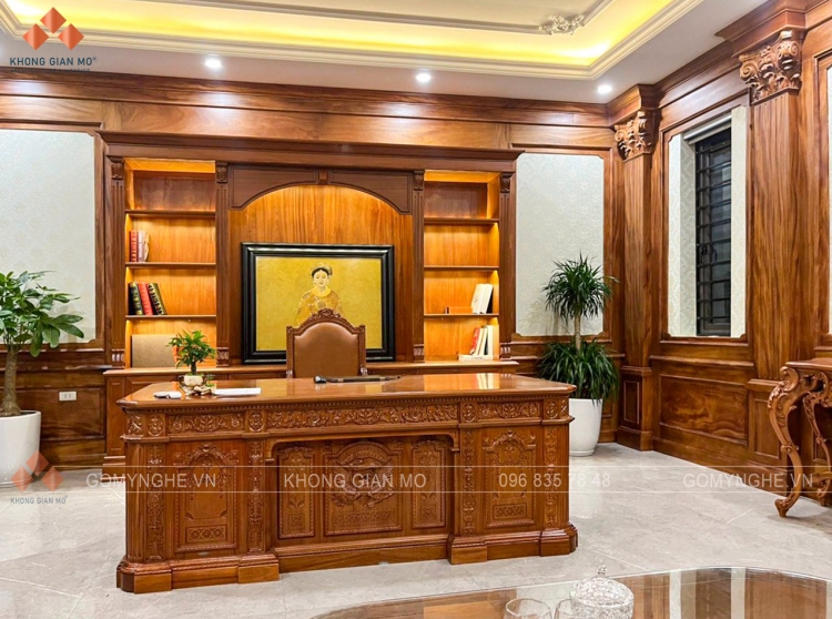 Bàn giám đốc gỗ gõ đỏ đẳng cấp cho phòng làm việc